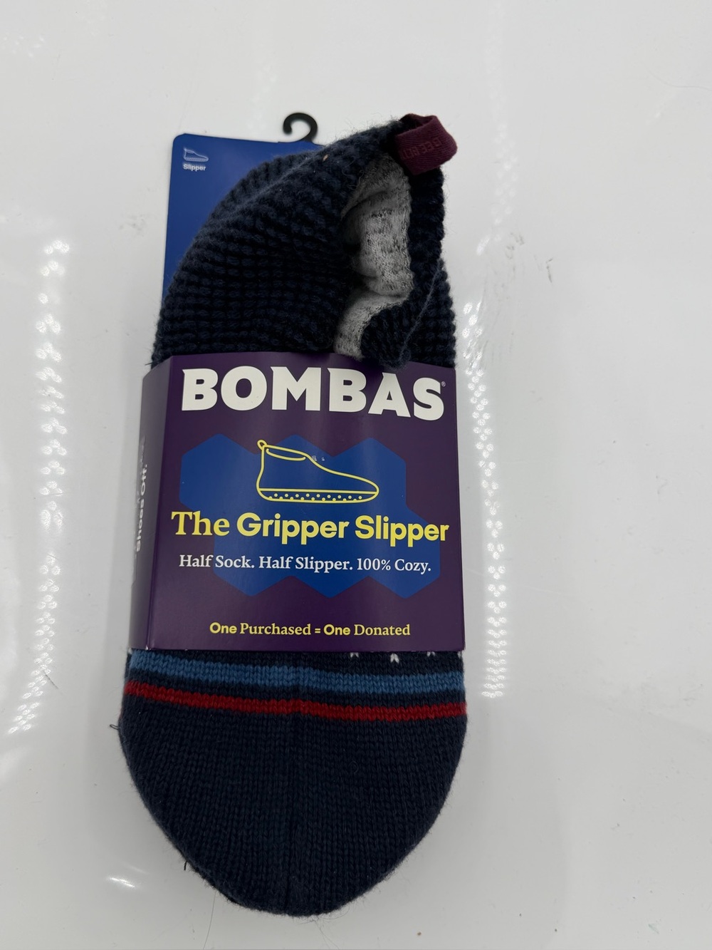 New Bombas The Gripper Slipper Men’s Large Navy Blue Fair Isle Wool Blend Knit,